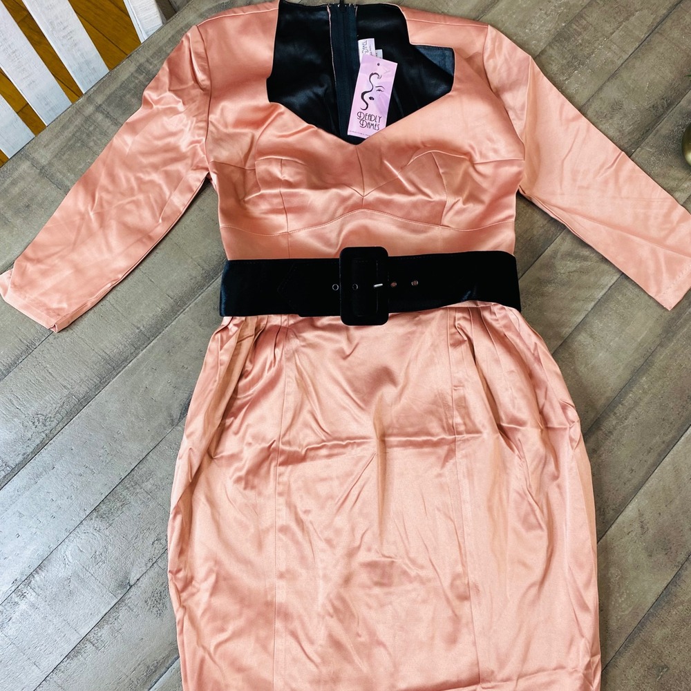 Women's Satin Midi Dress with Belt - Dusty Rose - Picture 4 of 11